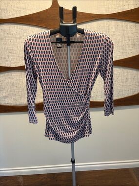 Boden Womens Pink and Blue Printed Wrap-Style Top